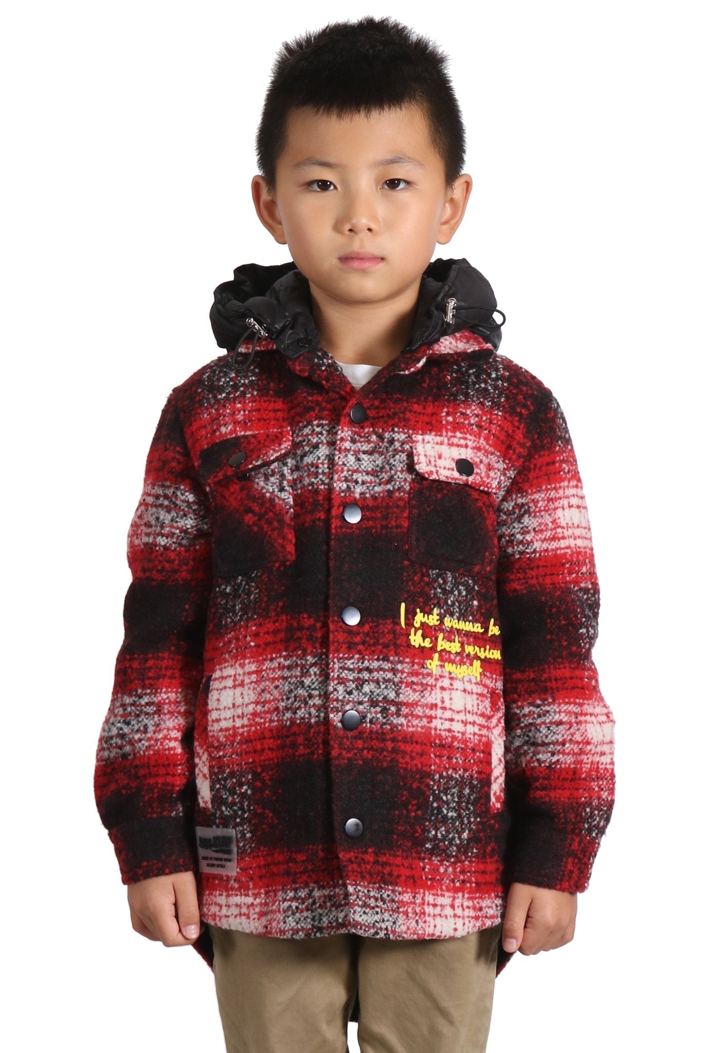 Chaqueta exterior de franela extragrande para niños MACKAY con capucha acolchada desmontable