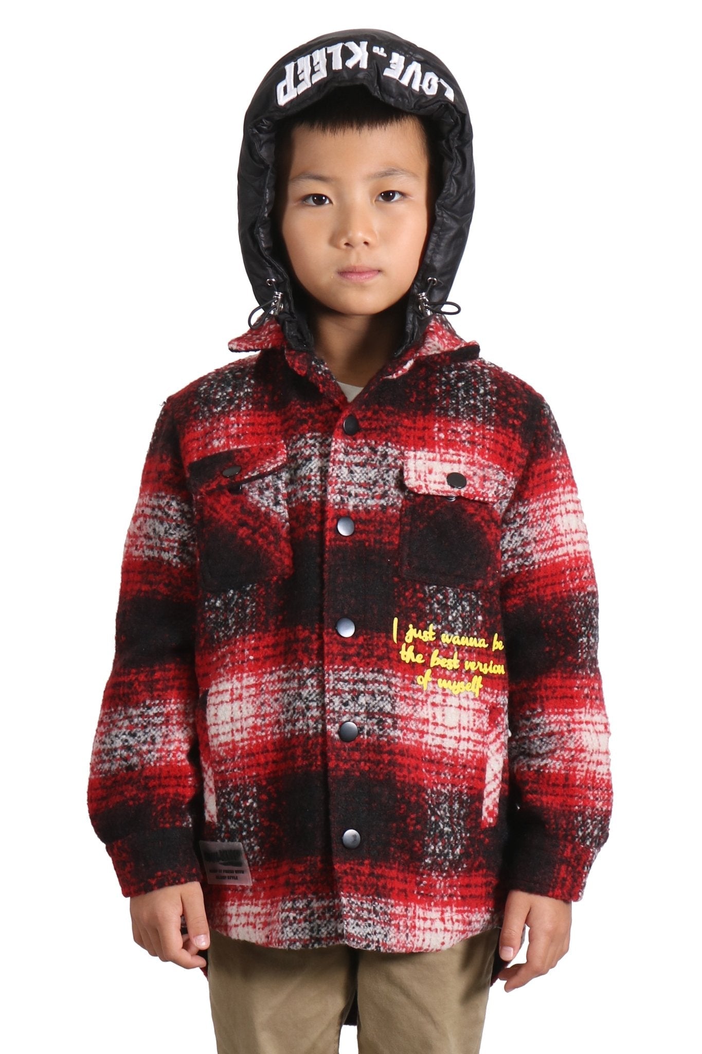 Chaqueta exterior de franela extragrande para niños MACKAY con capucha acolchada desmontable