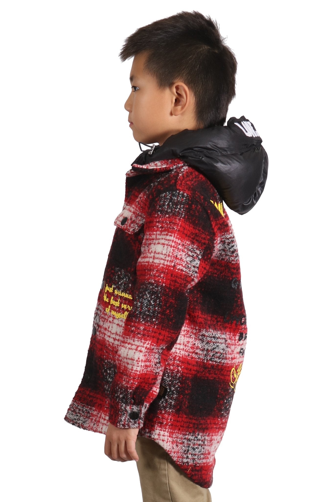 Chaqueta exterior de franela extragrande para niños MACKAY con capucha acolchada desmontable