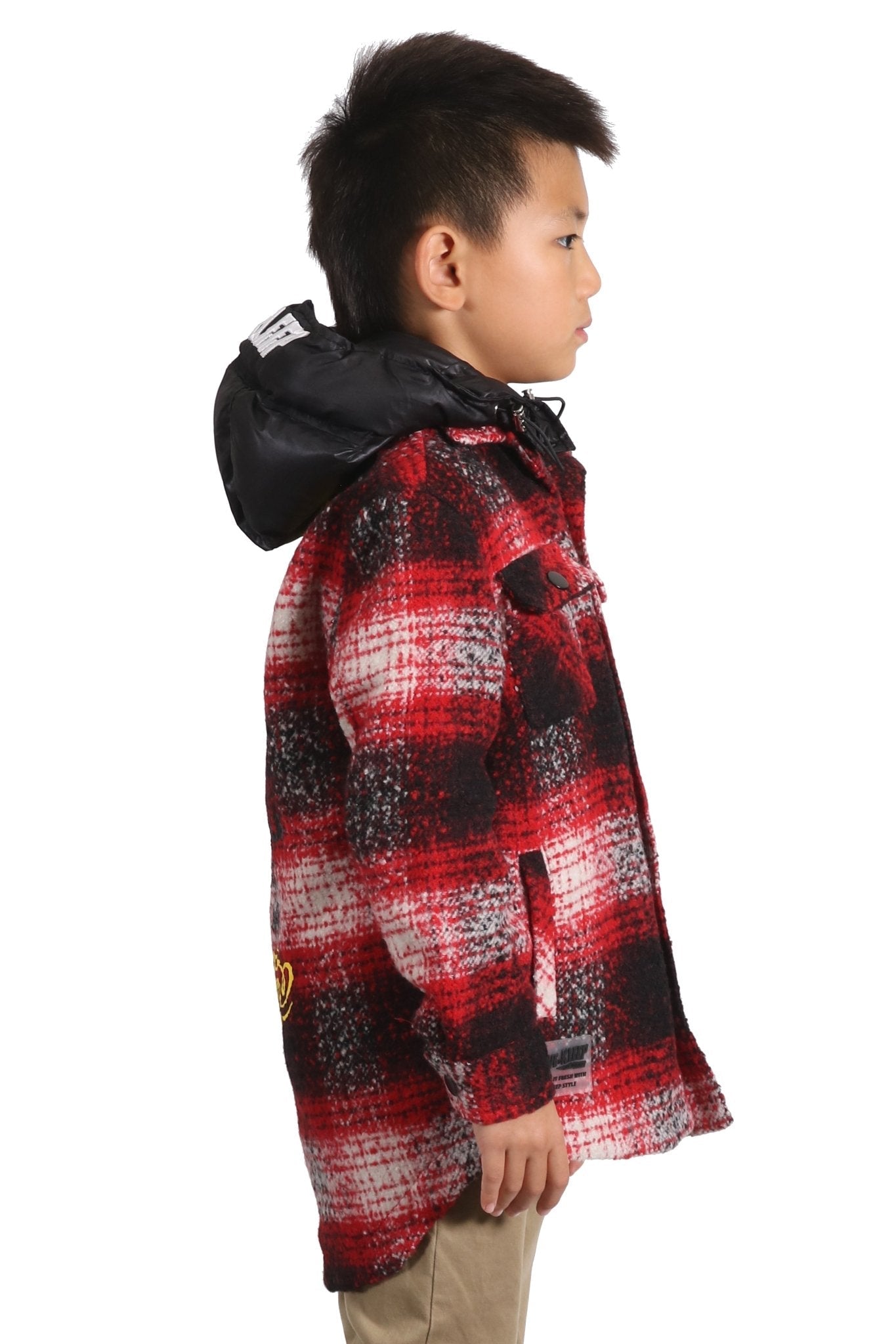 Chaqueta exterior de franela extragrande para niños MACKAY con capucha acolchada desmontable
