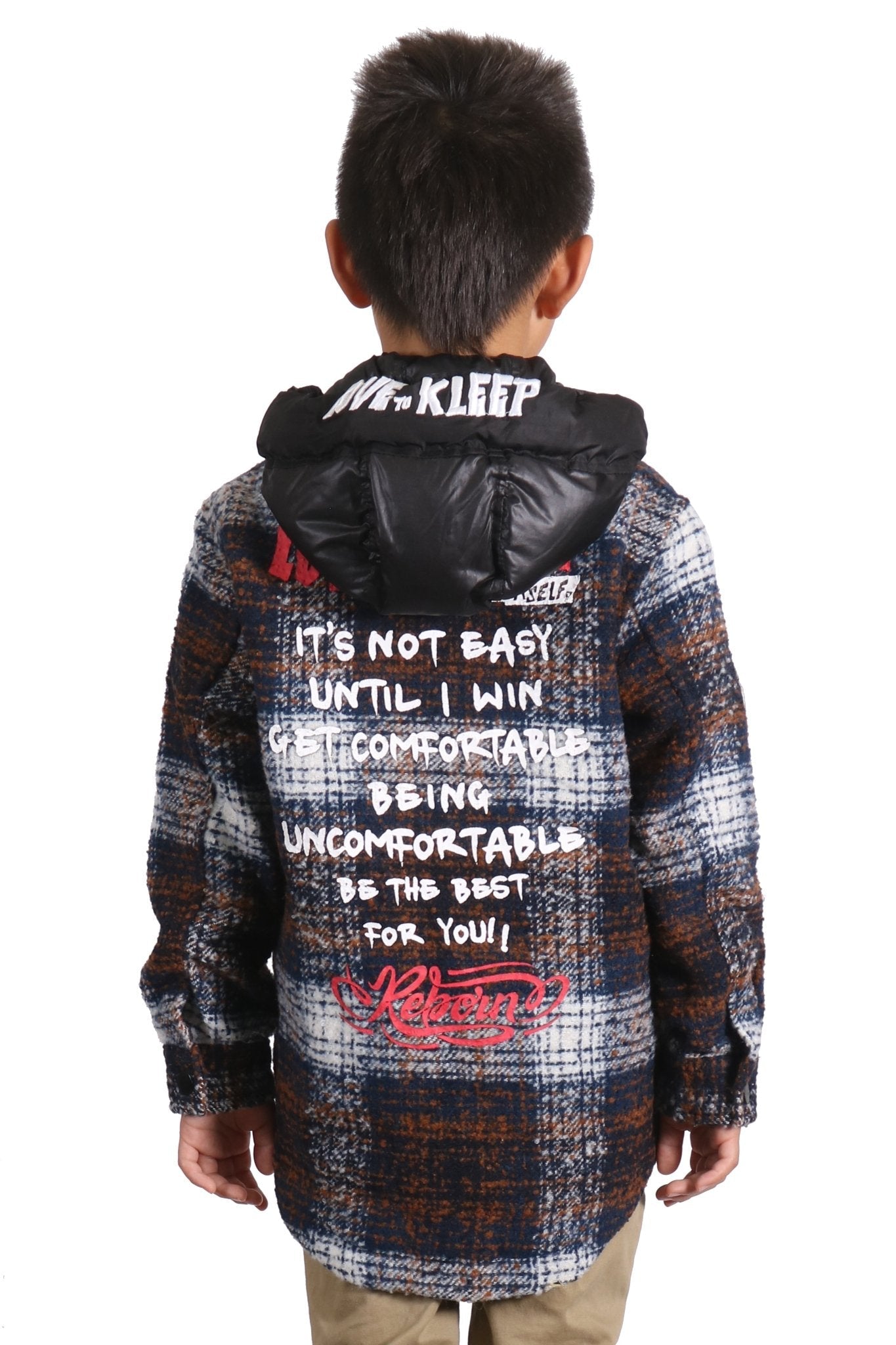 Camisa exterior de franela extragrande para niños REYNA con capucha acolchada desmontable