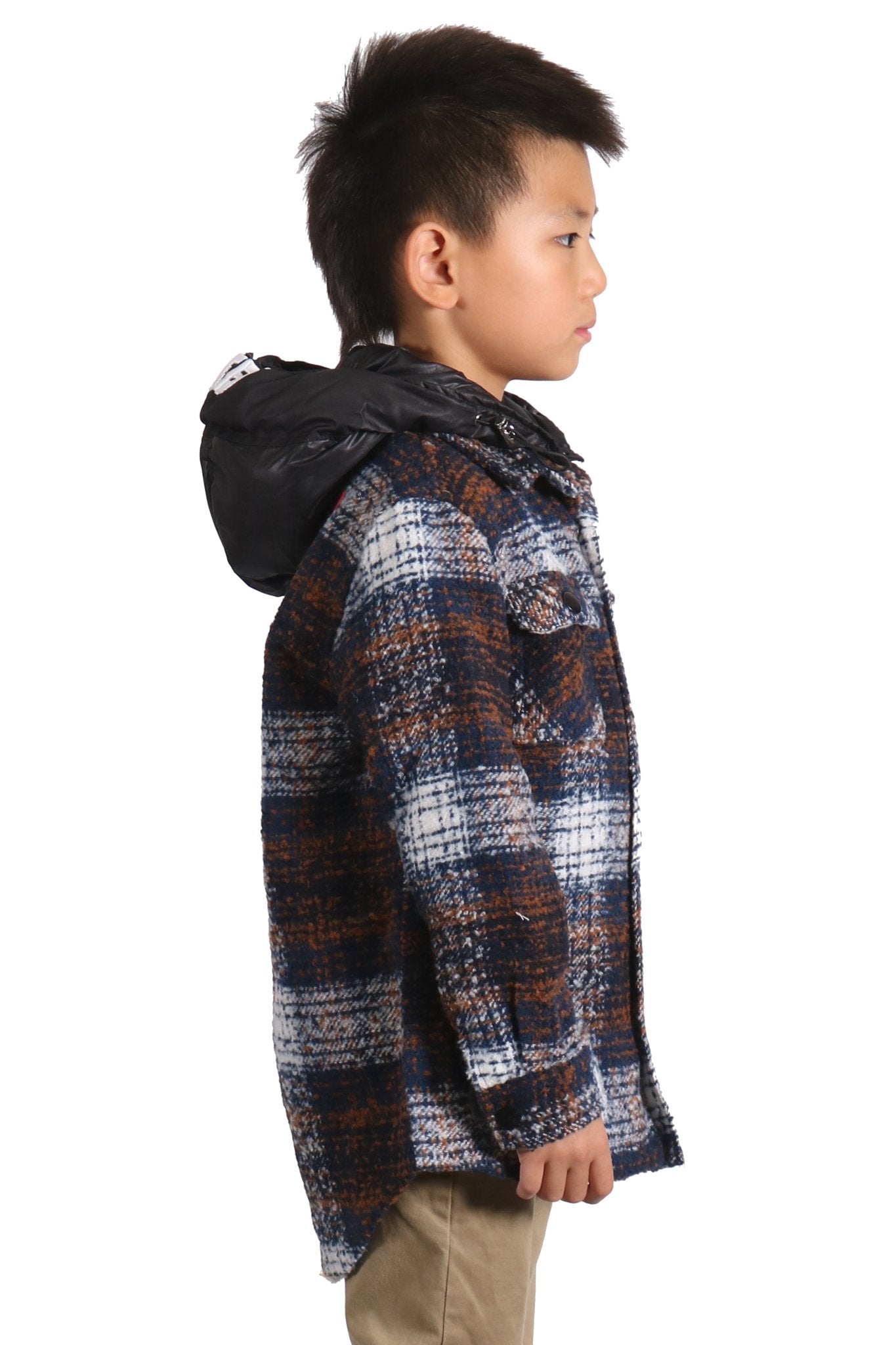 Camisa exterior de franela extragrande para niños REYNA con capucha acolchada desmontable