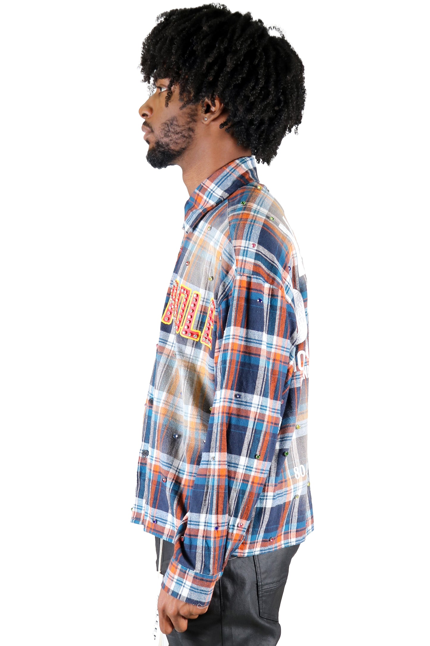 Camisa corta de franela lavada de manga larga con botones de SUIFU 