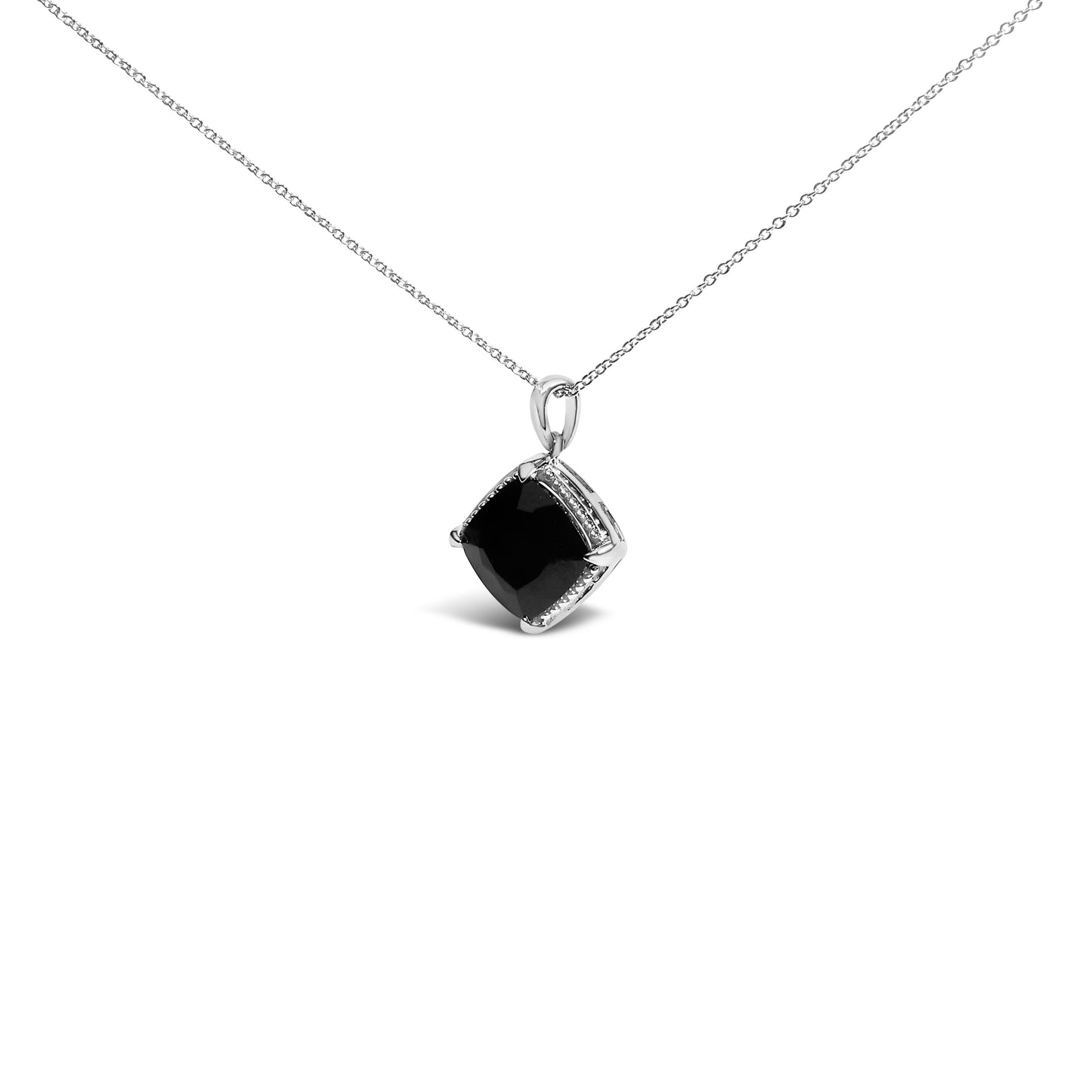Juego de joyería de 3 piezas de plata de ley con ónix cojín, que incluye anillo, pendientes y colgante con cadena de cable de 18 pulgadas.