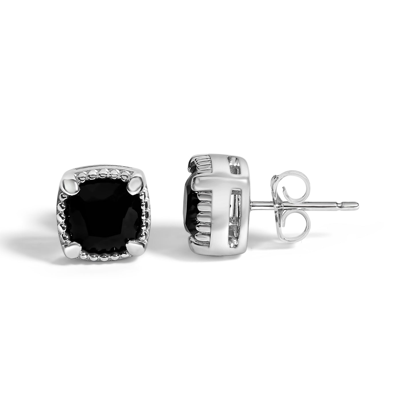 Juego de joyería de 3 piezas de plata de ley con ónix cojín, que incluye anillo, pendientes y colgante con cadena de cable de 18 pulgadas.