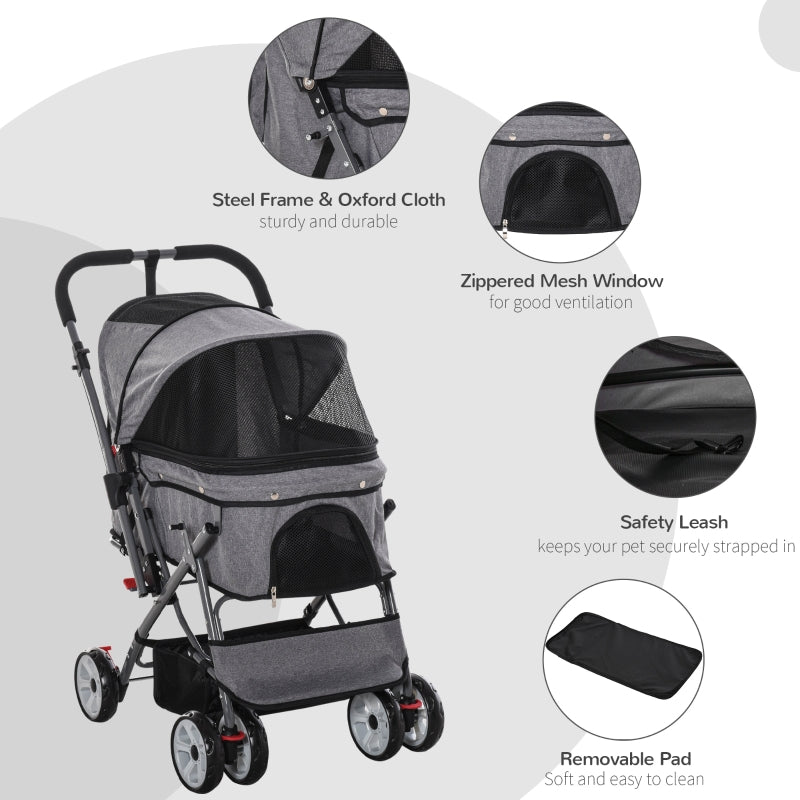 Cochecito de viaje plegable para mascotas con asa reversible 