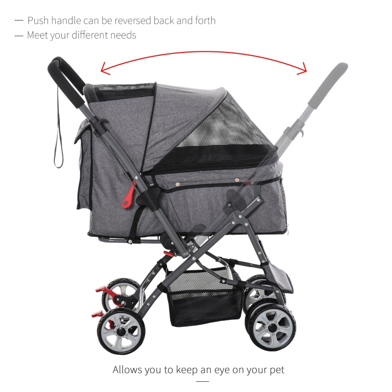 Cochecito de viaje plegable para mascotas con asa reversible 