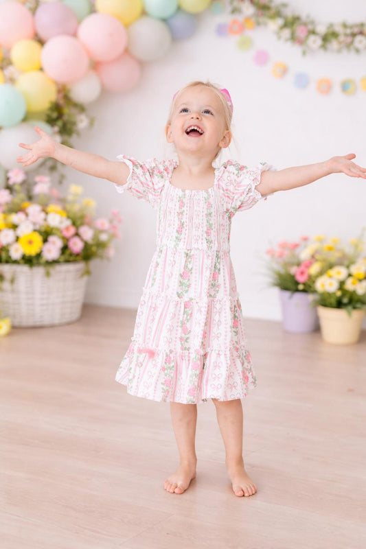 Rosebud Bows Smocked Ruffle Dress