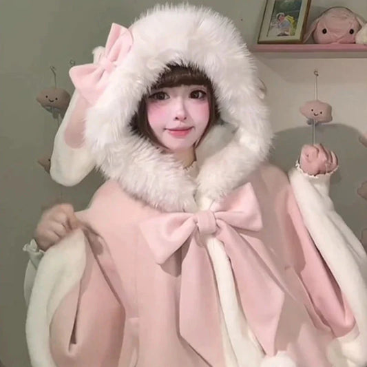 Capa con capucha de conejito kawaii 