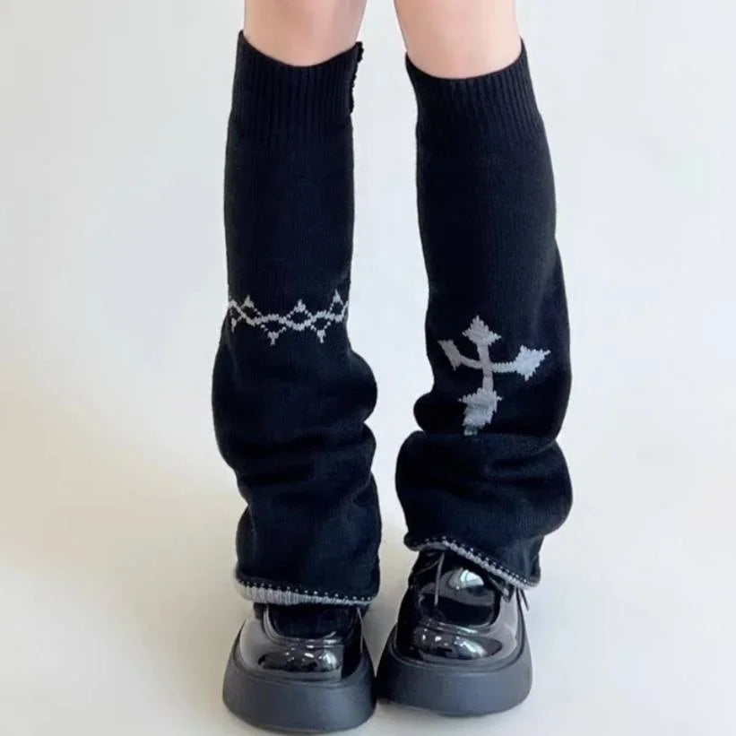 Calentadores de piernas de punto punk Y2K