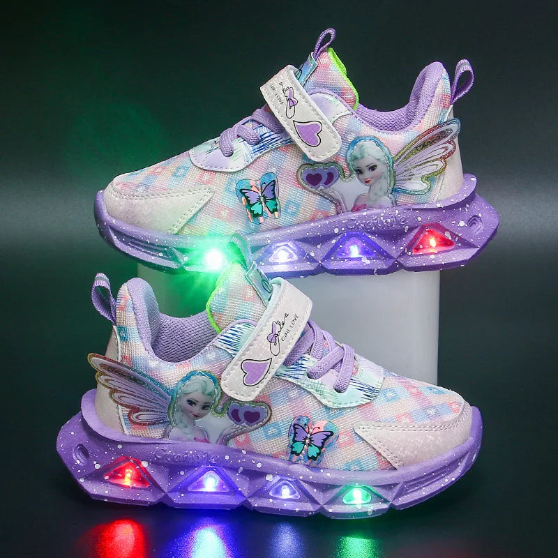 Zapatillas deportivas transpirables con LED de dibujos animados para niños