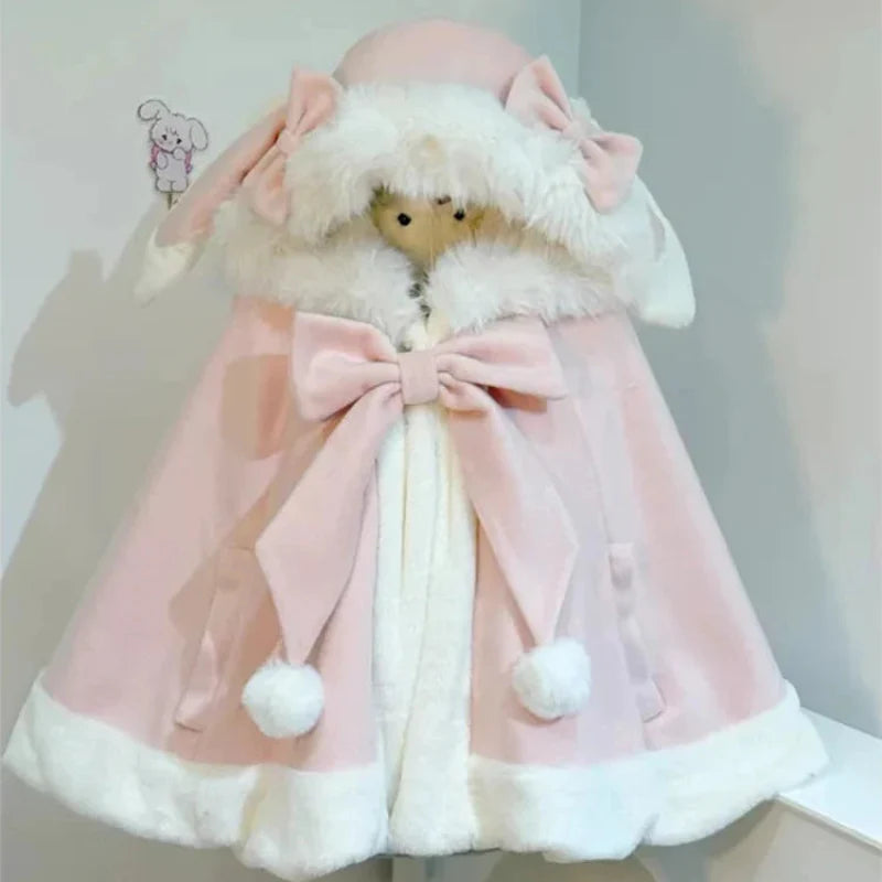 Capa con capucha de conejito kawaii 