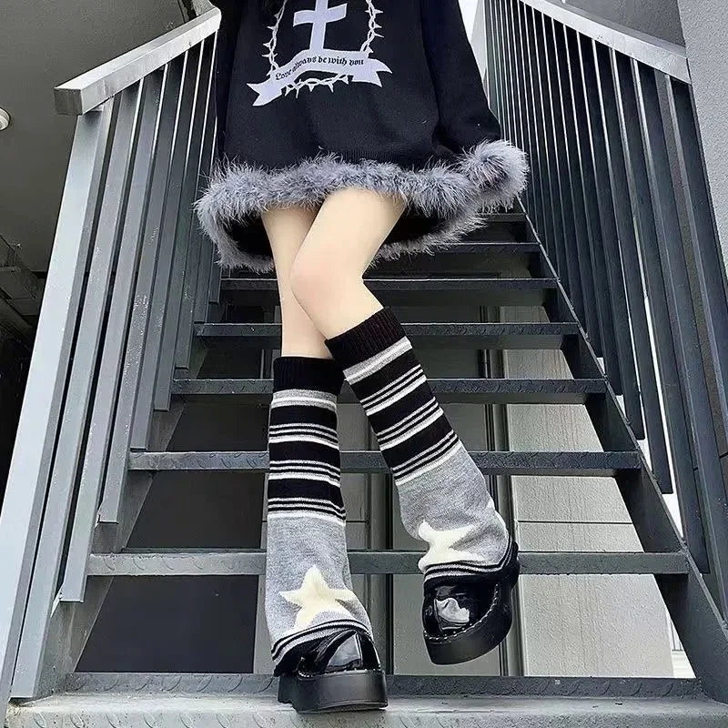 Calentadores de piernas de punto punk Y2K