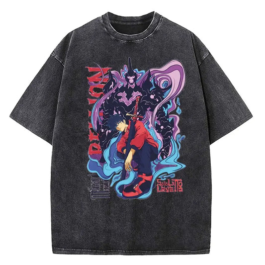 Camiseta vintage Solo Leveling: ropa urbana de algodón lavado