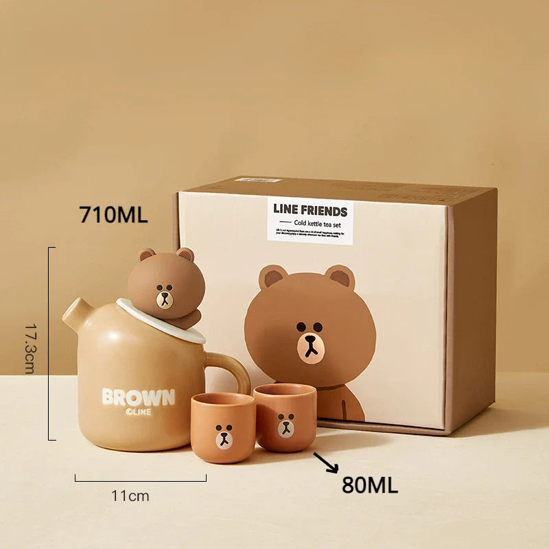 Tetera y tazas de oso de peluche de cerámica