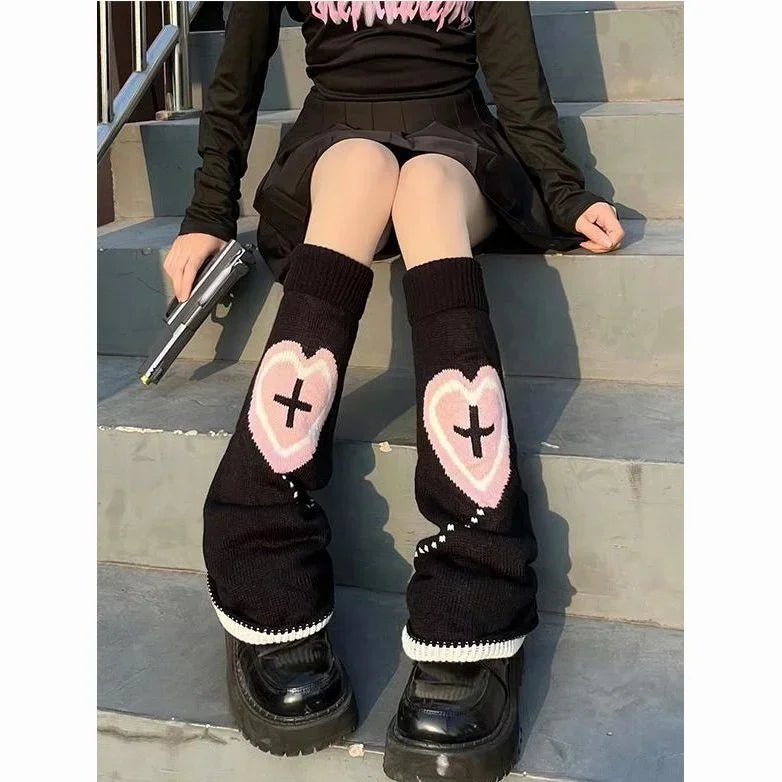 Calentadores de piernas de punto punk Y2K
