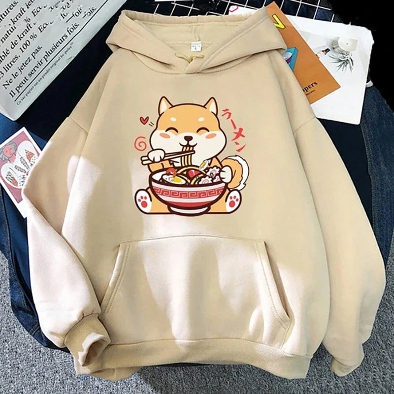 Sudadera con capucha de ramen y shiba inu adorable