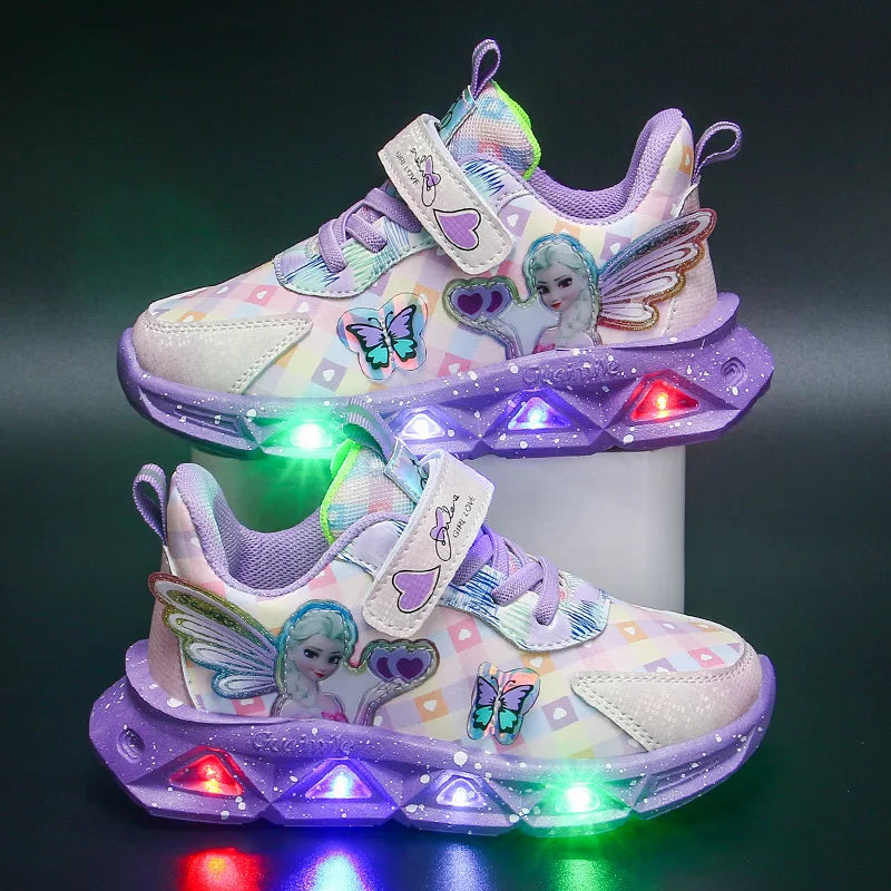 Zapatillas deportivas transpirables con LED de dibujos animados para niños