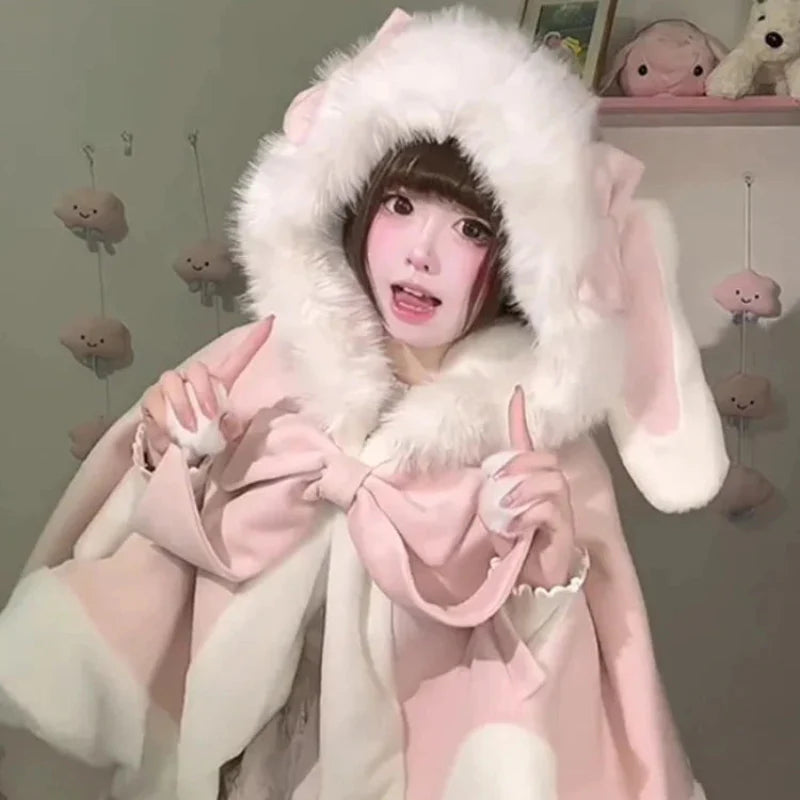 Capa con capucha de conejito kawaii 