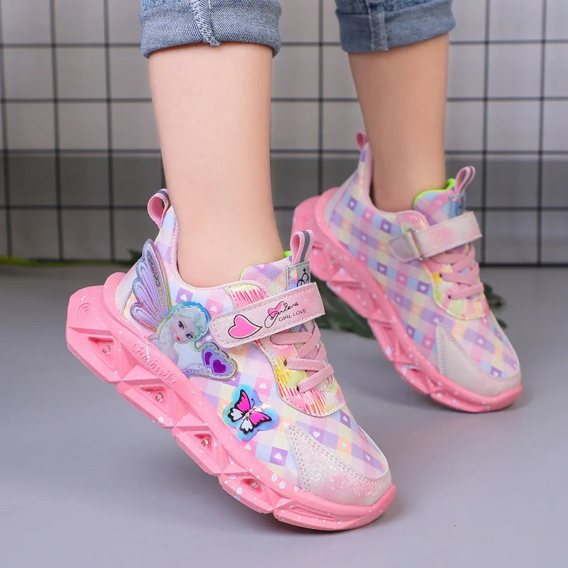 Zapatillas deportivas transpirables con LED de dibujos animados para niños