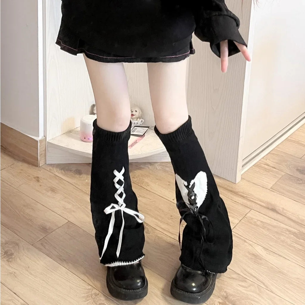 Calentadores de piernas de punto punk Y2K