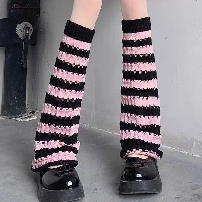 Calentadores de piernas de punto punk Y2K