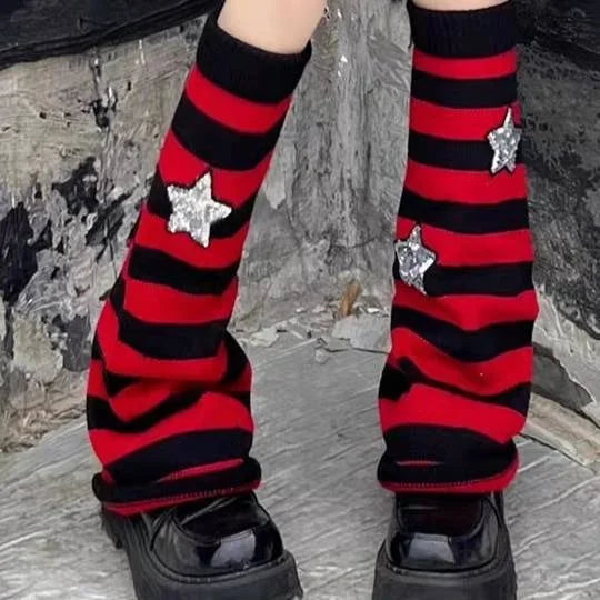 Calentadores de piernas de punto punk Y2K