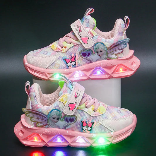 Zapatillas deportivas transpirables con LED de dibujos animados para niños