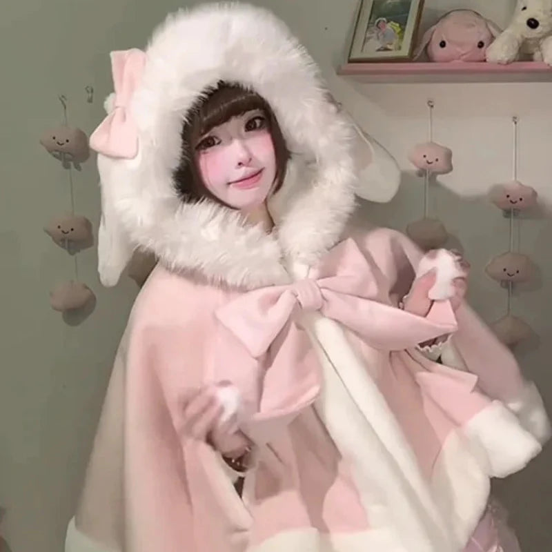 Capa con capucha de conejito kawaii 