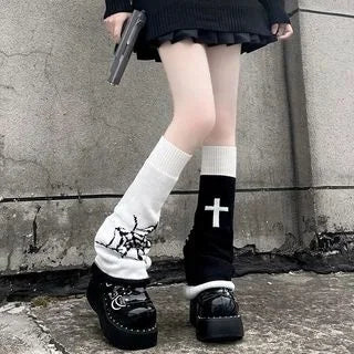 Calentadores de piernas de punto punk Y2K