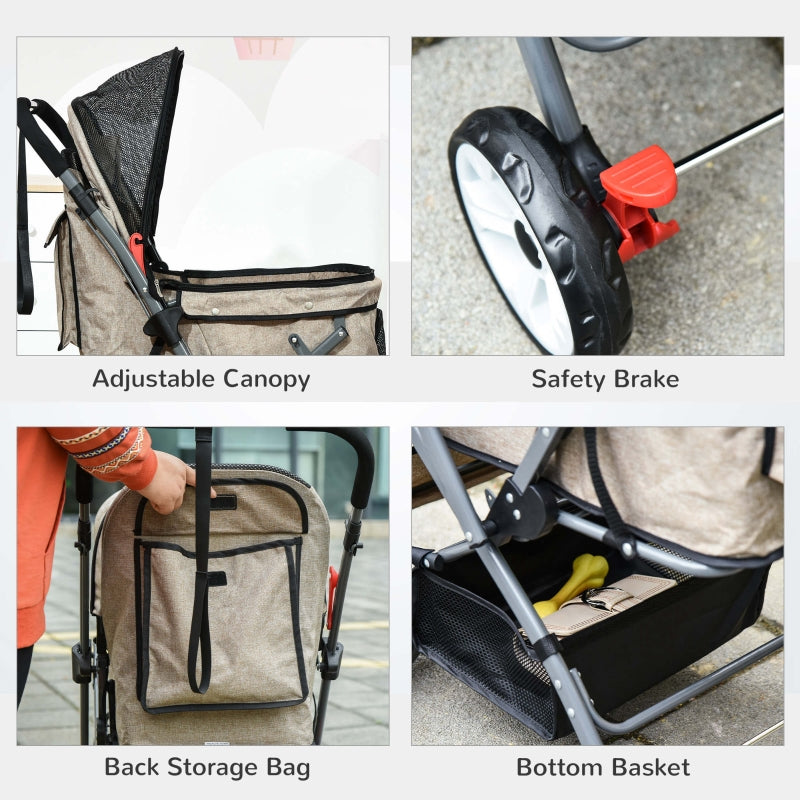Cochecito de viaje plegable para mascotas con asa reversible 