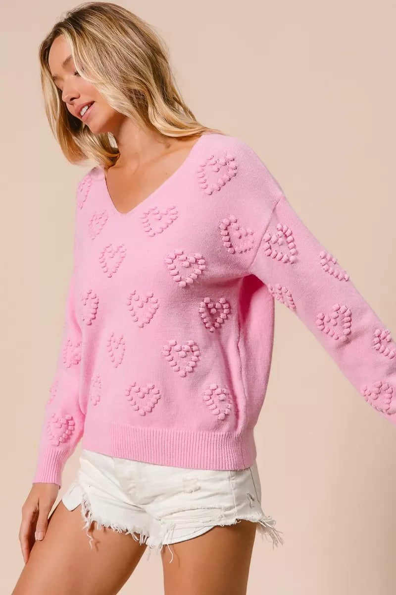 Top de punto con cuello en V y pompón de corazón de San Valentín de BiBi