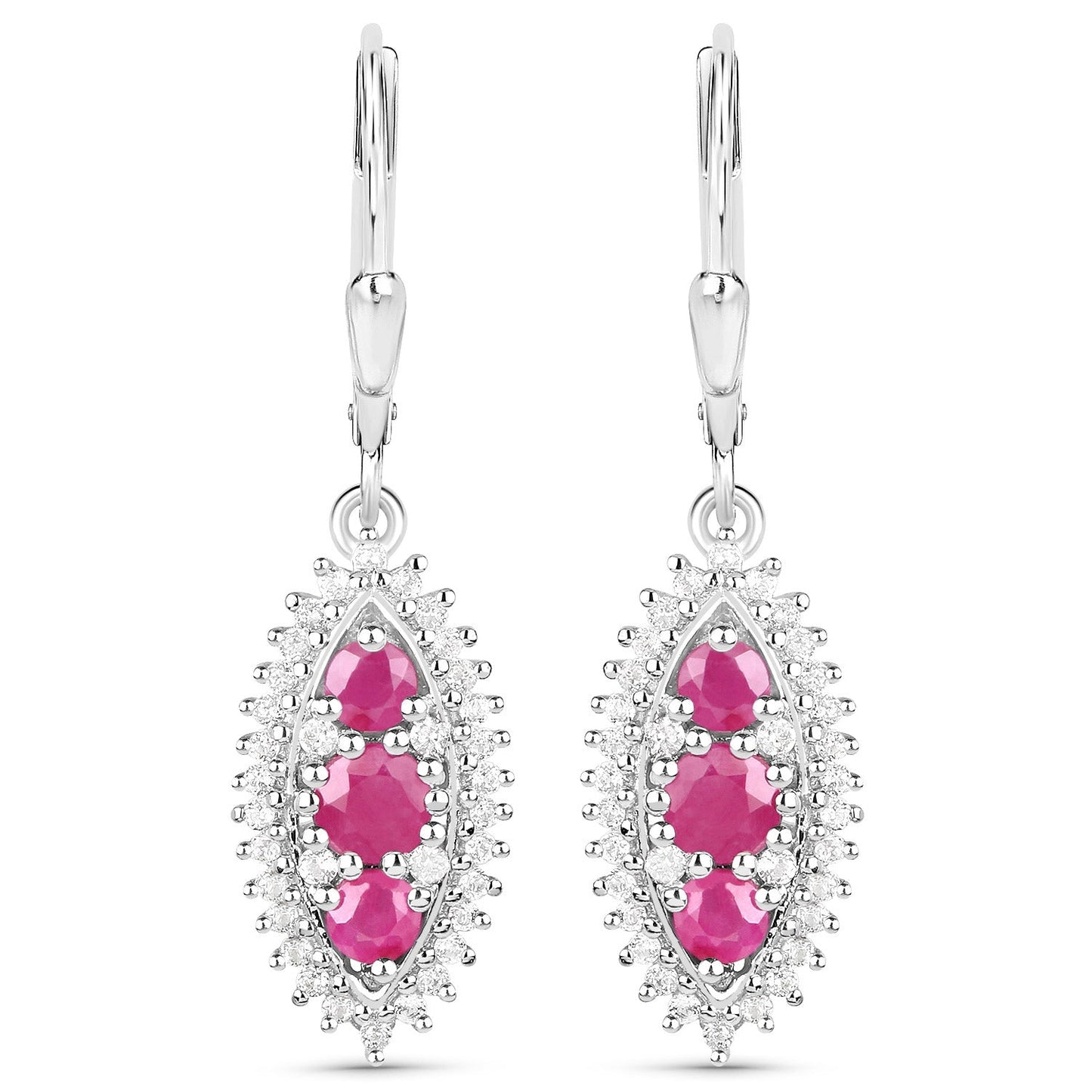 Juego de joyas de 3 piezas de plata esterlina .925 con rubí genuino de 4.32 quilates y topacio blanco (anillo, pendientes y colgante con cadena)