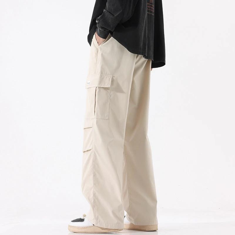 Pantalones cargo rectos plisados ​​de estilo retro de calle alta