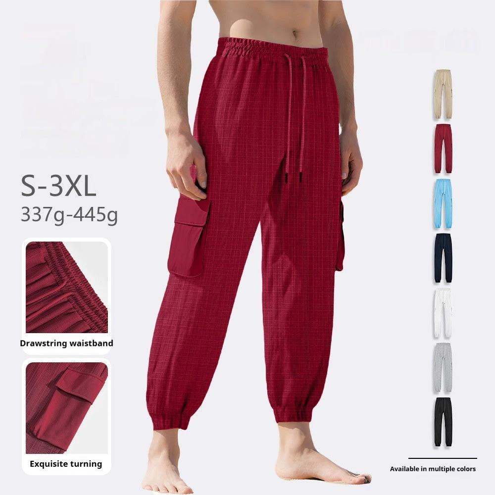 Pantalones deportivos casuales de moda con cordón y múltiples bolsillos para hombre