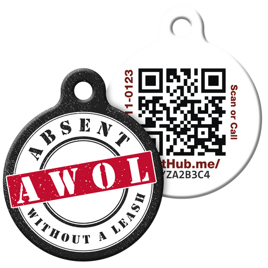 Etiqueta QR de identificación para mascotas de PetHub: Ausente sin correa (AWOL)