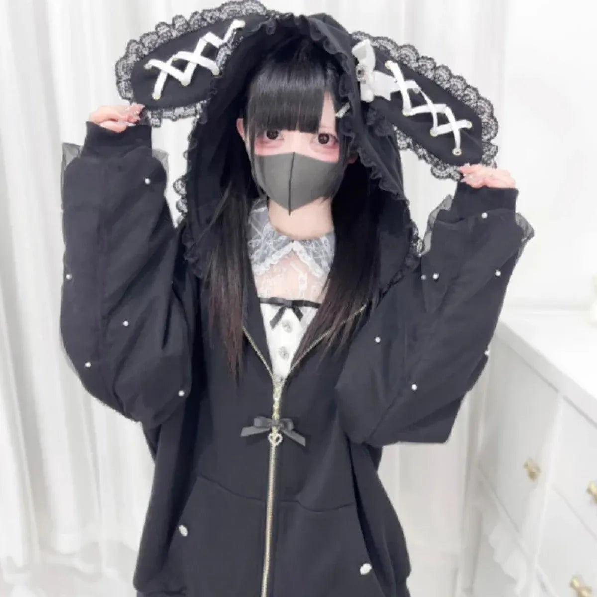 Sudadera con capucha de orejas de conejo Kawaii Harajuku