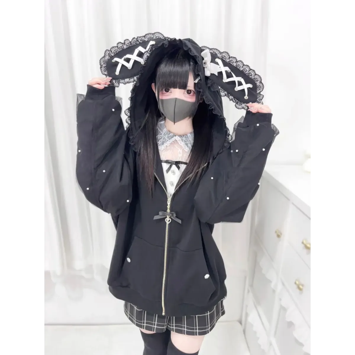 Sudadera con capucha de orejas de conejo Kawaii Harajuku
