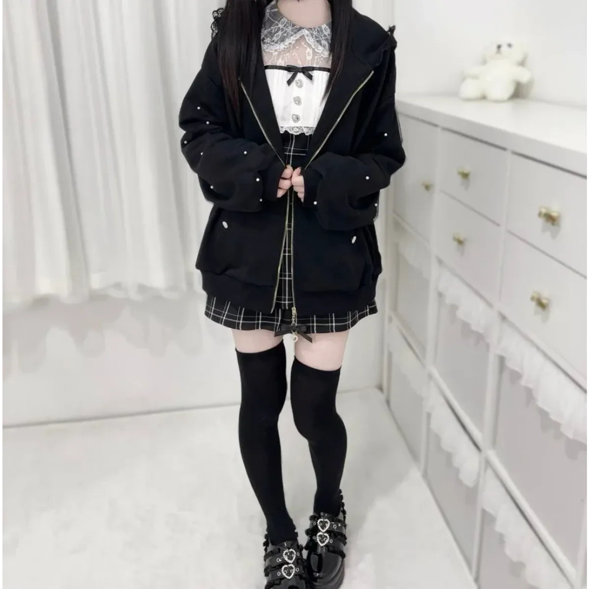 Sudadera con capucha de orejas de conejo Kawaii Harajuku