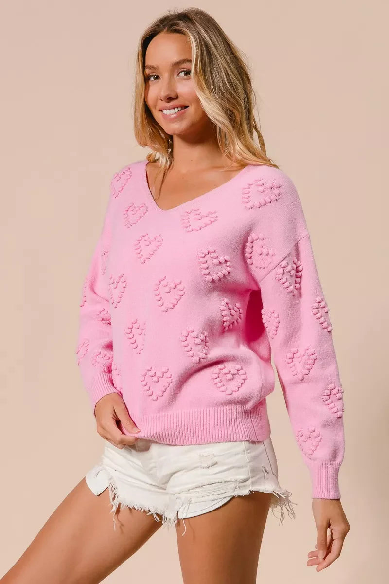 Top de punto con cuello en V y pompón de corazón de San Valentín de BiBi