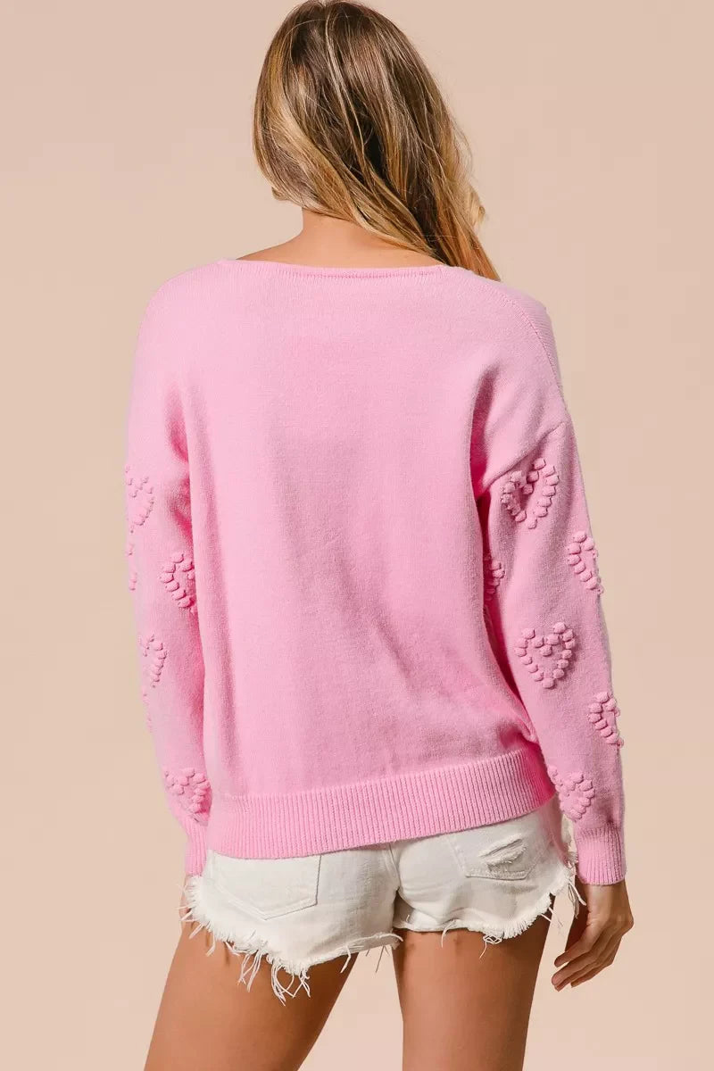 Top de punto con cuello en V y pompón de corazón de San Valentín de BiBi