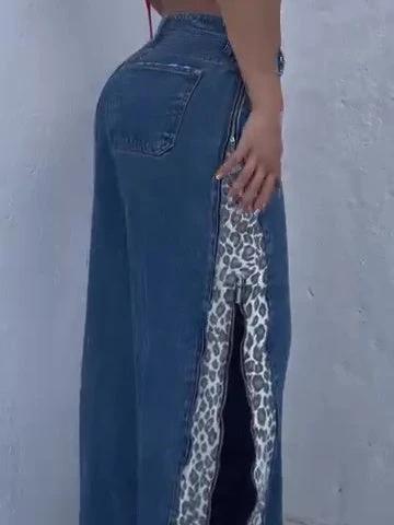 Vaqueros con cremallera y estampado de leopardo