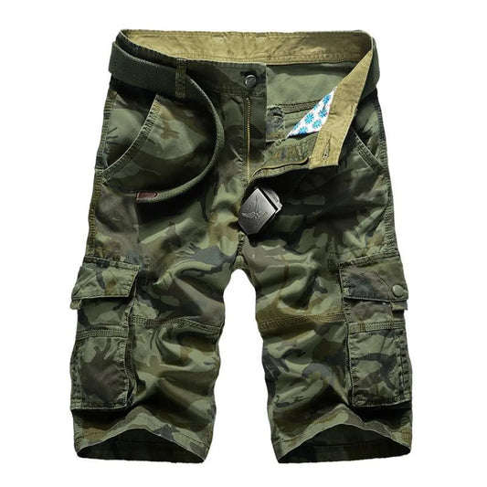 Pantalones cortos cargo de mezclilla con camuflaje militar