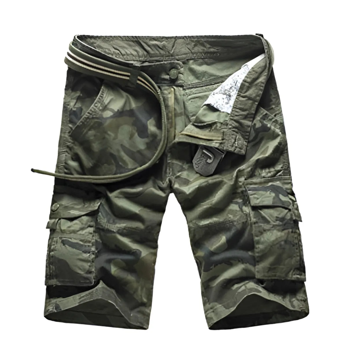 Pantalones cortos cargo de mezclilla con camuflaje militar
