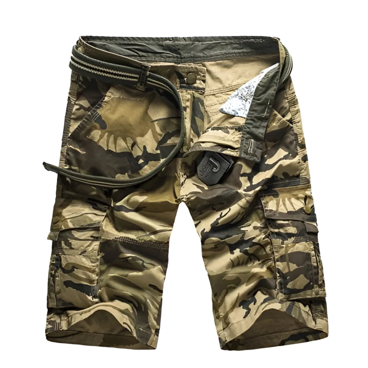 Pantalones cortos cargo de mezclilla con camuflaje militar