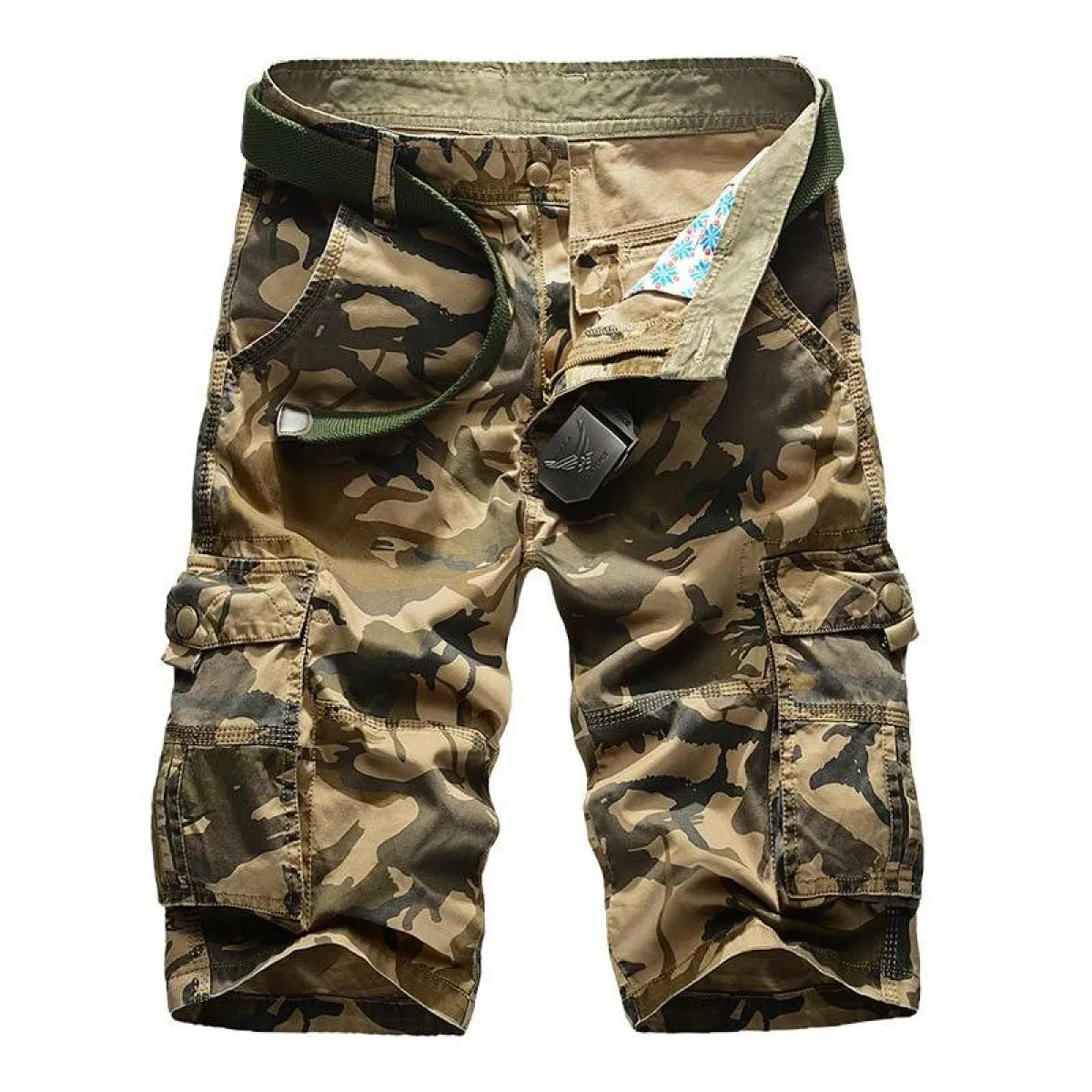 Pantalones cortos cargo de mezclilla con camuflaje militar