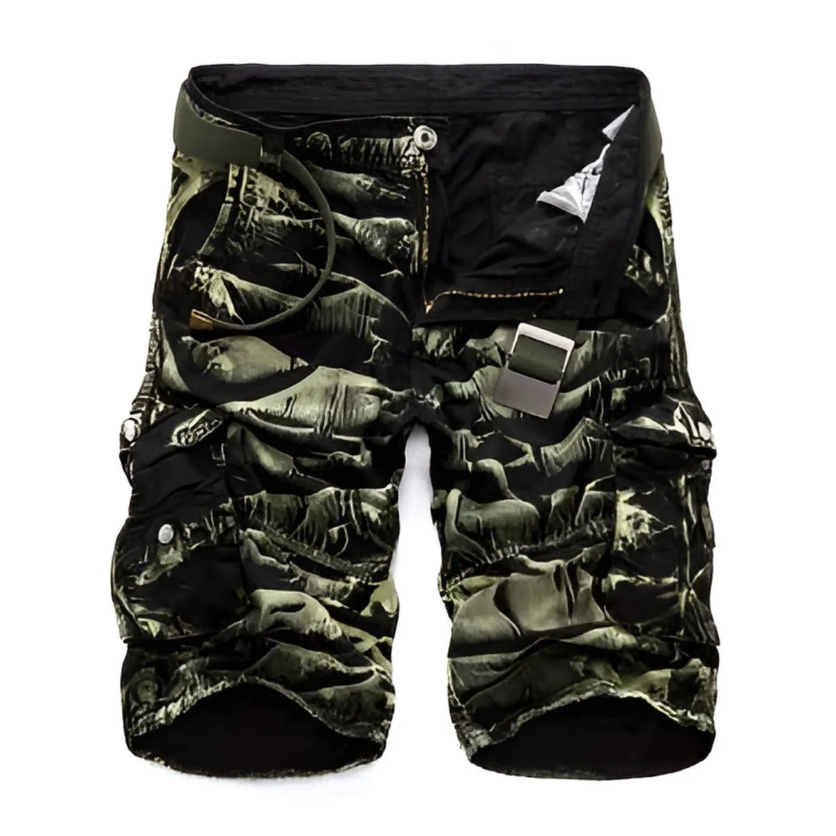 Pantalones cortos cargo de mezclilla con camuflaje militar