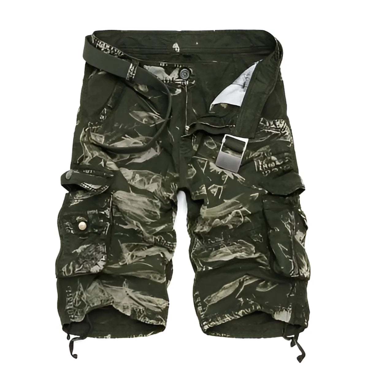Pantalones cortos cargo de mezclilla con camuflaje militar