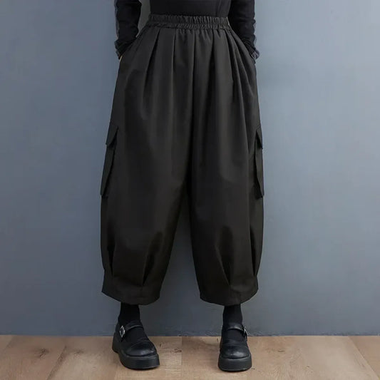 Pantalones Cargo Anchos – Talle Alto, Corte Holgado con Detalles de Bolsillos