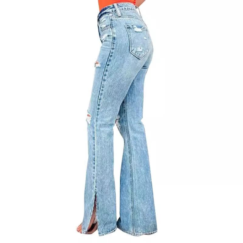 Pantalones vaqueros de mujer de cintura alta, rotos, ligeramente elásticos y divididos